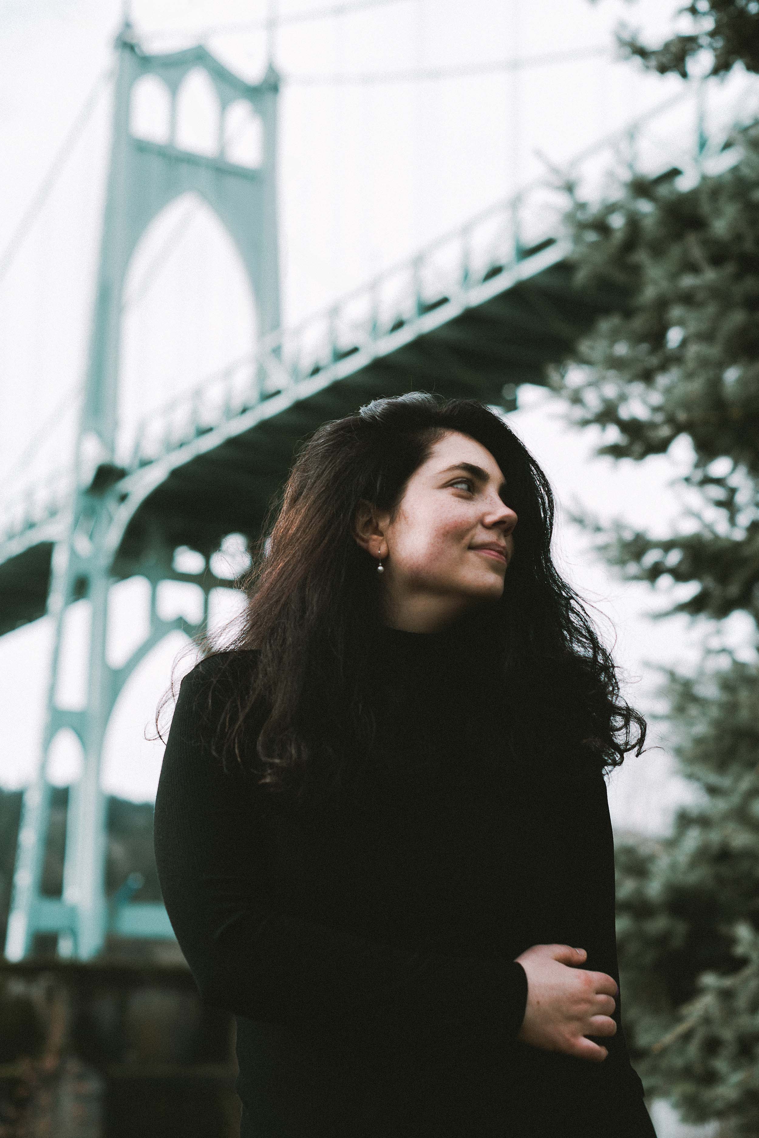 Moody Winter Portraits at Cathedral Park and St. Johns Bridge in Portland, Oregon — photograph 2 of 10